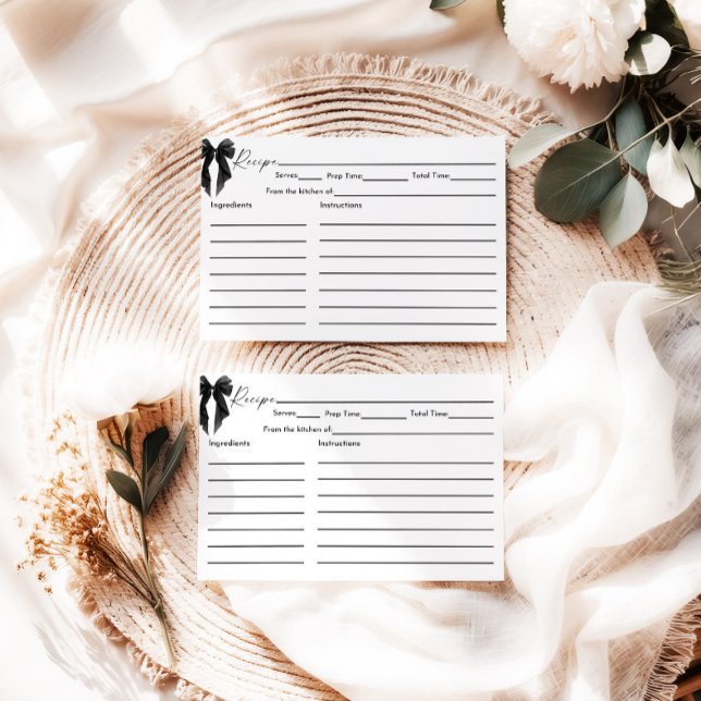Cartão De Informações Black Bow Bridal Shower Recipe Card (Criador carregado)