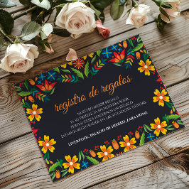 Cartão De Informações Black Floral Colorful Botanical Spanish Wedding