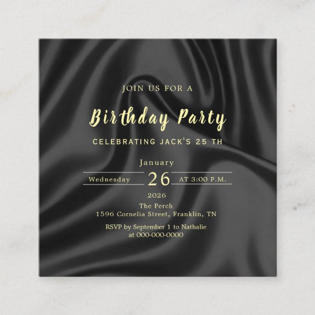 Cartão De Informações Black & Gold Birthday Invitation (Frente)