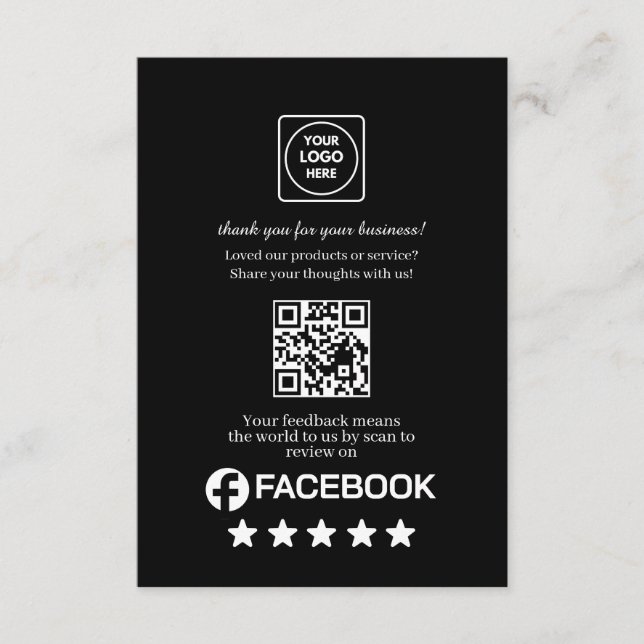 Cartão De Informações Black QR | Facebook Business Rating Link (Frente)
