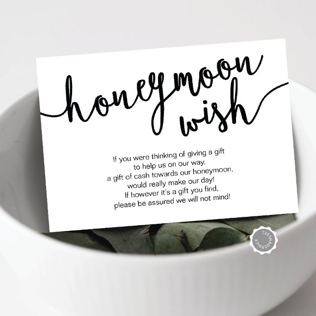 Cartão De Informações Black Script, Wedeymoon Wish Fund (Wedding Honeymoon Wish or Honeymoon Fund Enclosure Card, in Black and white themed)