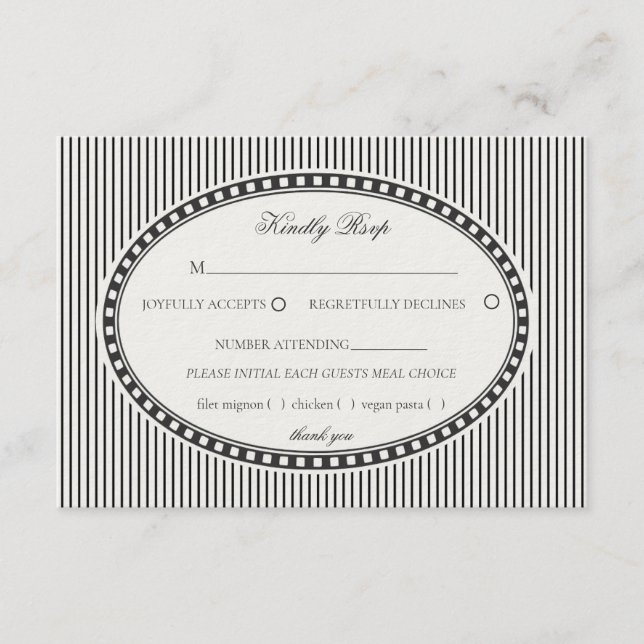 Cartão De Informações Black Striped Harlequin Pattern Wedding RSVP (Frente)