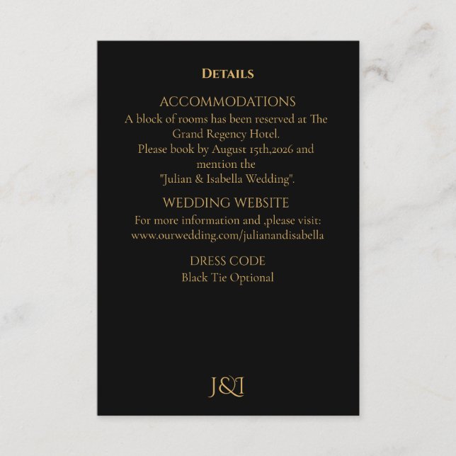 Cartão De Informações Black Tie Royal Regency wedding (Frente)
