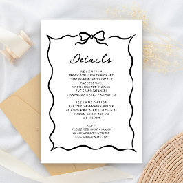 Cartão De Informações Black & White Hand Drawn Bow Wedding Details