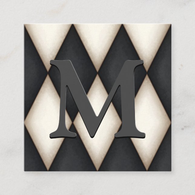 Cartão De Informações Black & White Harlequin Dramatic Custom Monogram (Frente)