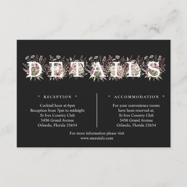 Cartão De Informações Black & White Spring Floral Details Enclosure Card (Frente)