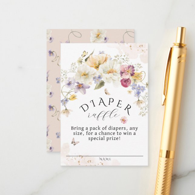 Cartão De Informações Bloom Wildflower Rustic Chá de fraldas Raffle (Frente/Verso In Situ)