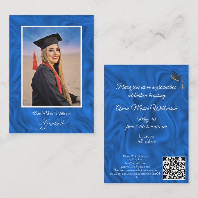Cartão De Informações Blue Abstract Graduation Party Invitation (Frente/Verso)