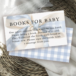 Cartão De Informações Blue and Ivory Gingham Bow Books for Baby