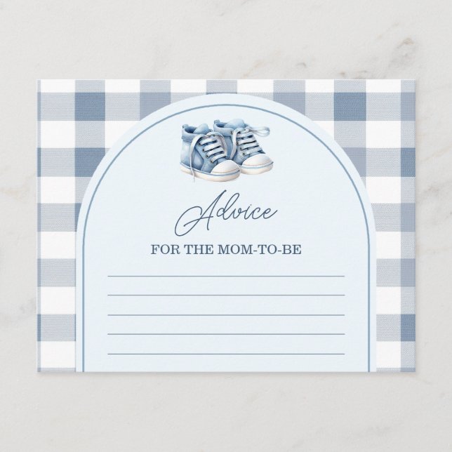Cartão De Informações Blue Baby Shoes Gingham Booties Advice For Mommy (Frente)