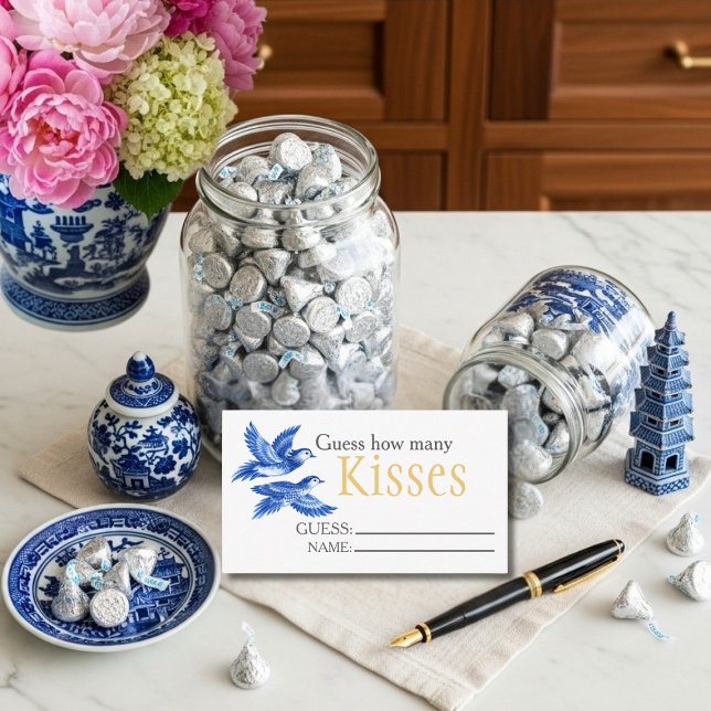 Cartão De Informações Blue  birds  "Guess How Many Kisses" Bridal Game  (Blue birds "Guess How Many Kisses" Bridal Game Enclosure Card)