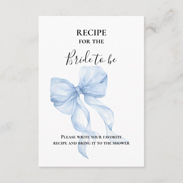 Cartão De Informações Blue bow bridal shower recipe enclosure card (Frente)