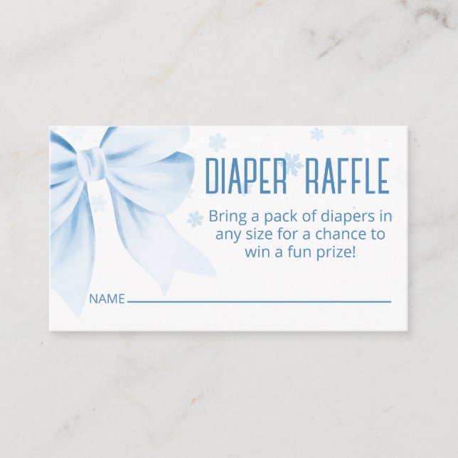Cartão De Informações Blue Bow Diaper Raffle Winter Baby Shower  (Frente)