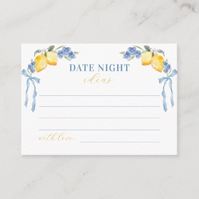 Cartão De Informações Blue Bow Lemon Italian Date Night Ideas (Frente)