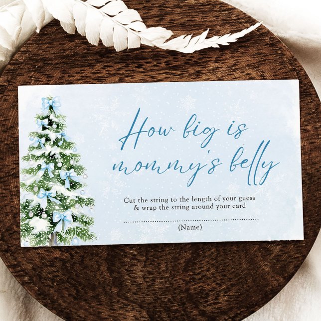 Cartão De Informações Blue Bows Christmas How Big is Mommy's Belly Game (Blue Blue Bows Christmas How Big is Mommy's Belly Game)
