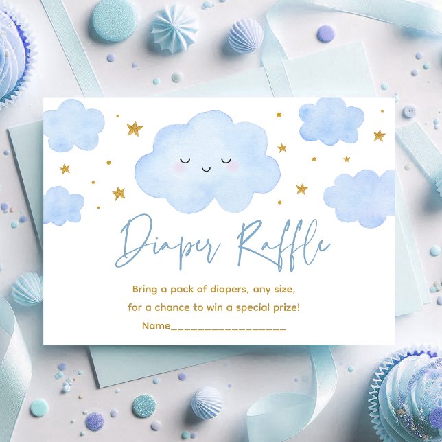 Cartão De Informações Blue Boy Cloud Stars Baby Sprinkle Fralda Raffle (Criador carregado)