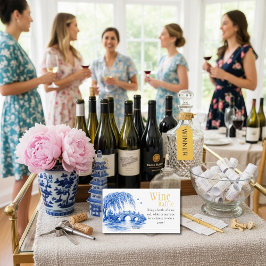 Cartão De Informações Blue Chinoiserie Bridge Wine Raffle Bridal Shower 