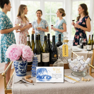 Cartão De Informações Blue Chinoiserie Bridge Wine Raffle Bridal Shower