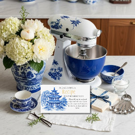 Cartão De Informações Blue Chinoiserie Recipe Request Bridal Shower 