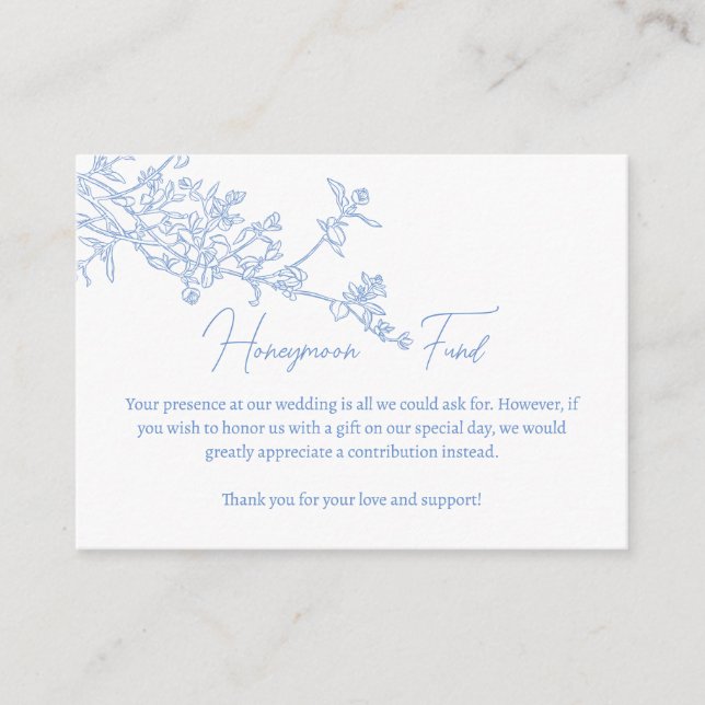 Cartão De Informações Blue Chinoiserie Toile Honeymoon Fund Wishing Good (Frente)