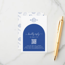 Cartão De Informações Blue Clam Seashells Coastal Seaside Beach Wedding