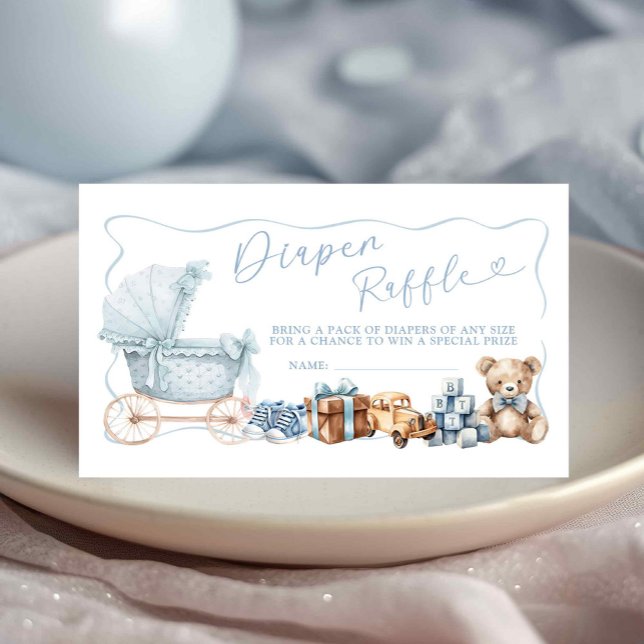 Cartão De Informações Blue Coquette Carriage Baby Shower Diaper Raffle (Criador carregado)