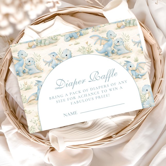 Cartão De Informações Blue Dinosaur Storybook Baby Shower Diapper Raffle (Criador carregado)