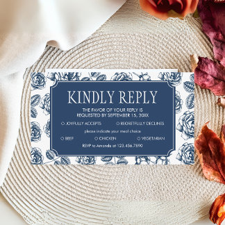 Cartão De Informações Blue Elegant Chinoiserie Weding RSVP