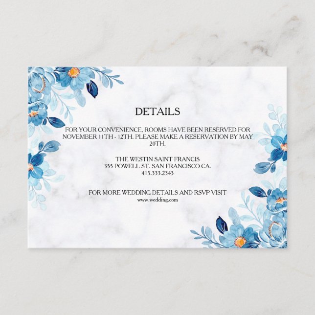 Cartão De Informações Blue Elegant flower summer wedding (Frente)