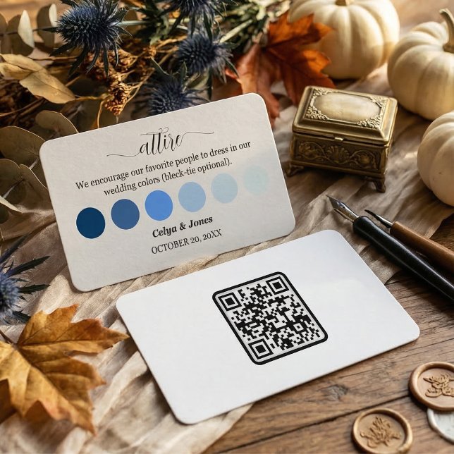 Cartão De Informações Blue Fall Wedding Attire Dress Code Palette QR Cod (Blue Fall Wedding Attire Dress Code Palette with QR Code Enclosure Card )