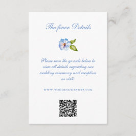 Cartão De Informações Blue Floral Crest Wedding Details QR Code