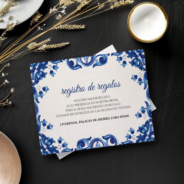 Cartão De Informações Blue Floral Elegant Fiesta Spanish Wedding (Blue Floral Elegant Fiesta Spanish Wedding Enclosure Card)