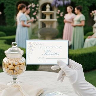 Cartão De Informações  Blue  Floral  "Guess How Many Kisses" Bridal Game