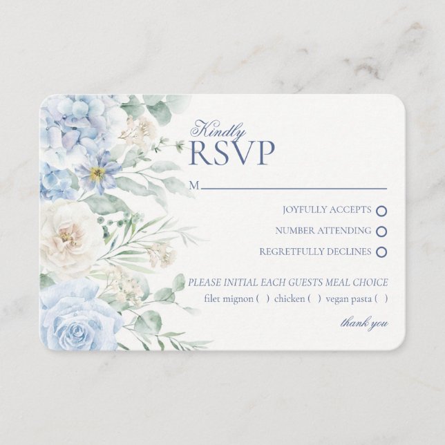 Cartão De Informações Blue Floral Hydrangea Botanical Weding RSVP (Frente)