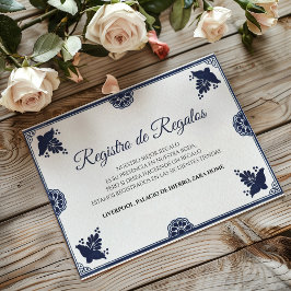 Cartão De Informações Blue Floral Otomi Simple Fiesta Spanish Wedding