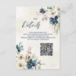 Cartão De Informações Blue Floral Winter Wedding QR code Details Insert