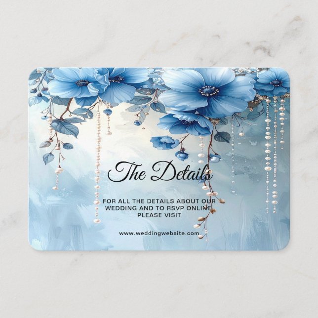 Cartão De Informações Blue Flowers and Pearls Detail (Frente)