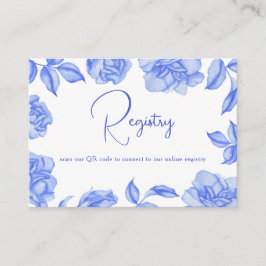 Cartão De Informações Blue Flowers - QR Code Bridal Shower Registry