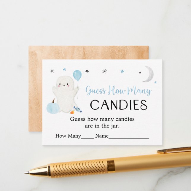 Cartão De Informações Blue Ghost Halloween adivinha quantos jogos (Frente/Verso In Situ)