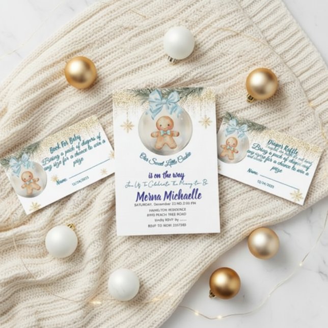 Cartão De Informações blue Gingerbread boy in  Bauble  Diaper raffle (Criador carregado)