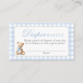 Cartão De Informações Blue Gingham Bear Baby shower Diaper Raffle Card
