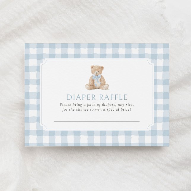 Cartão De Informações Blue Gingham Teddy Bear Diaper Raffle Ticket (Criador carregado)