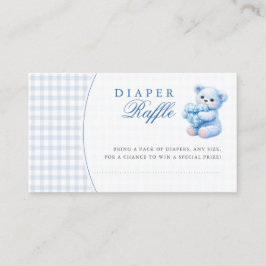 Cartão De Informações Blue Gingham Teddy Bear Neutral Baby Shower