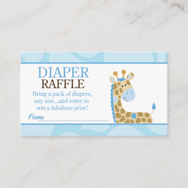 Cartão De Informações Blue Giraffe Jungle Chá de fraldas Raffle (Frente)