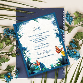 Cartão De Informações Blue Green Botanical Butterfly Wedding Details