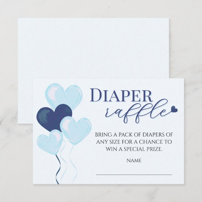 Cartão De Informações Blue Hearts Boy Baby Shower Diaper Raffle (Frente/Verso)