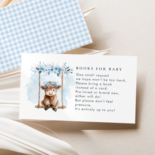 Cartão De Informações Blue Highland Cow Books For Boy Baby Shower (Criador carregado)