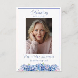 Cartão De Informações Blue Hydrangea Funeral Memorial Prayer Card