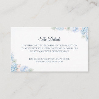 Cartão De Informações Blue Hydrangea Watercolor Floral Enclosure Card