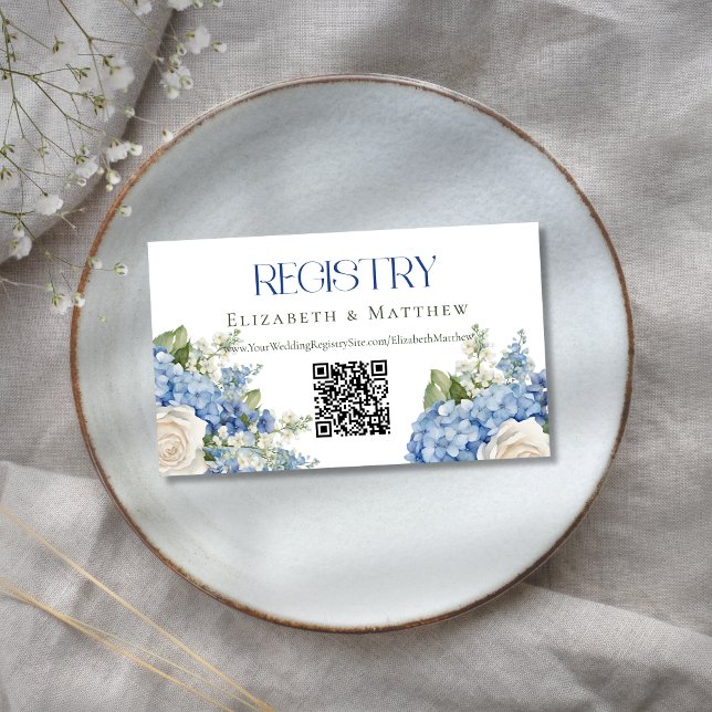 Cartão De Informações Blue Hydrangea Weding Registry QR Code Site (Criador carregado)